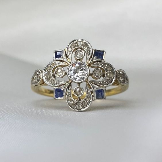 Bague Mandala bleu brillant en argent vintage