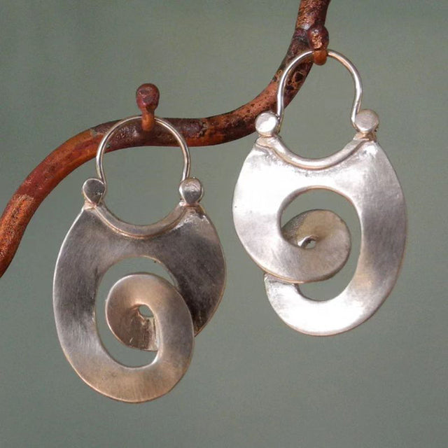 Boucles d'oreilles Boho avec Spiral Épais en Argent