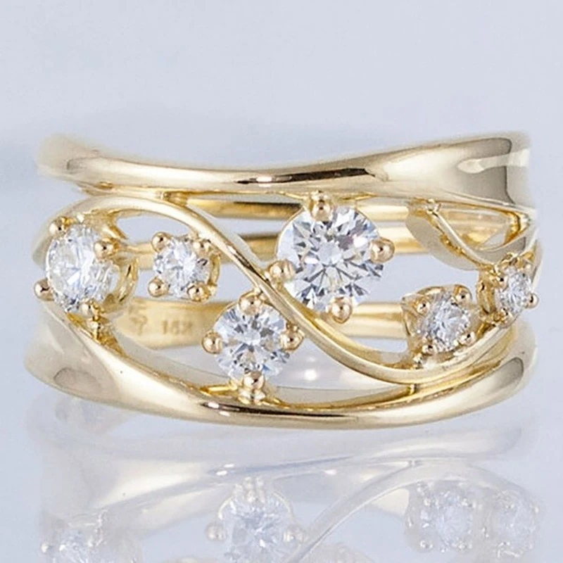 Bague élégante En V – Zircon – Plaqué Acier Inoxydable – Taille Unique