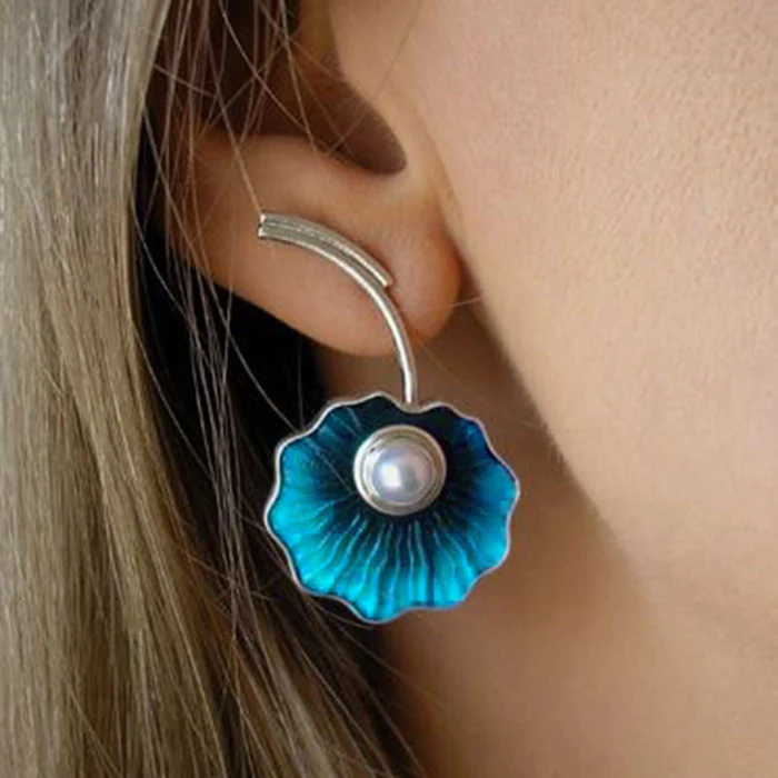 Boucles d'oreilles Lotus Blue Vintage avec perles