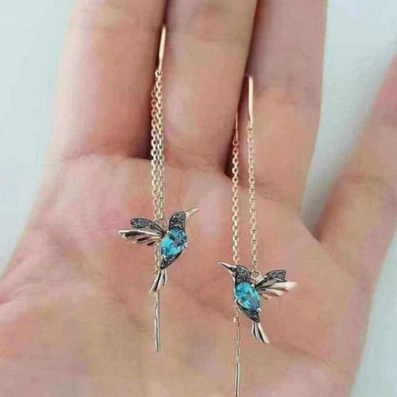 Boucles d'Oreilles Colibri en Émail et Zircons