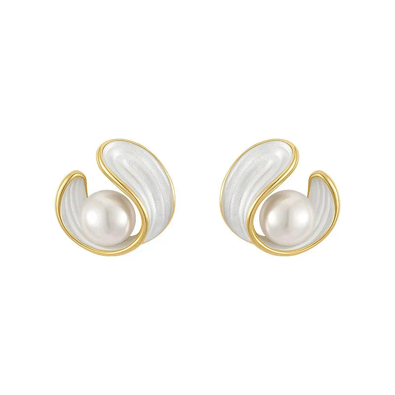 Boucles d'Oreilles de Luxe avec Opale Blanche et Perles en Or