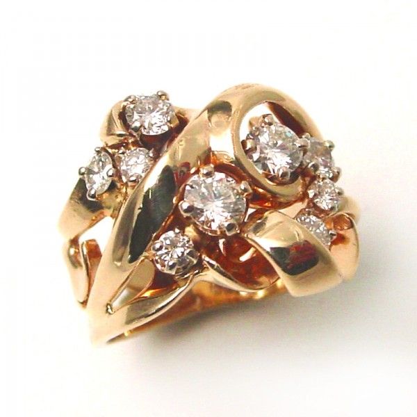 Bague vintage en or à incrustation irrégulière de zirconium