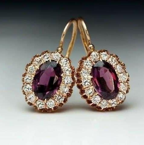 Boucles d'oreilles vintage grenat arrondi en verre zirconia