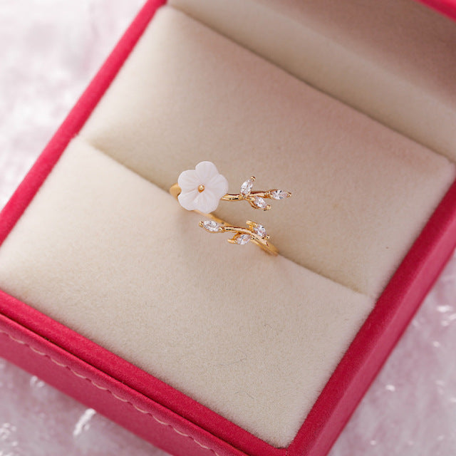 Bague Réglable en Or avec Fleurs Sauvages et Zircons