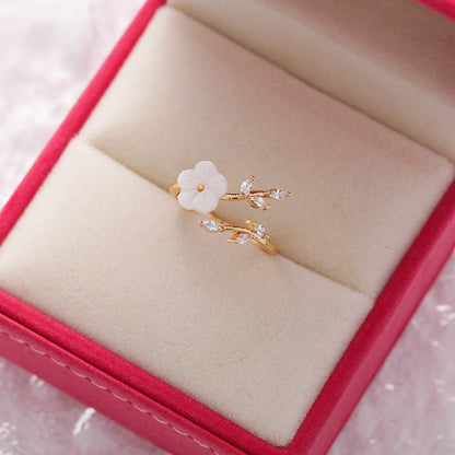 Bague Réglable en Or avec Fleurs Sauvages et Zircons