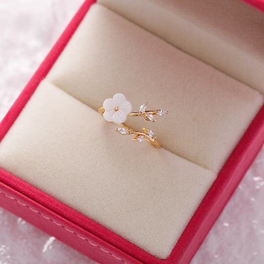 Bague Réglable en Or avec Fleurs Sauvages et Zircons