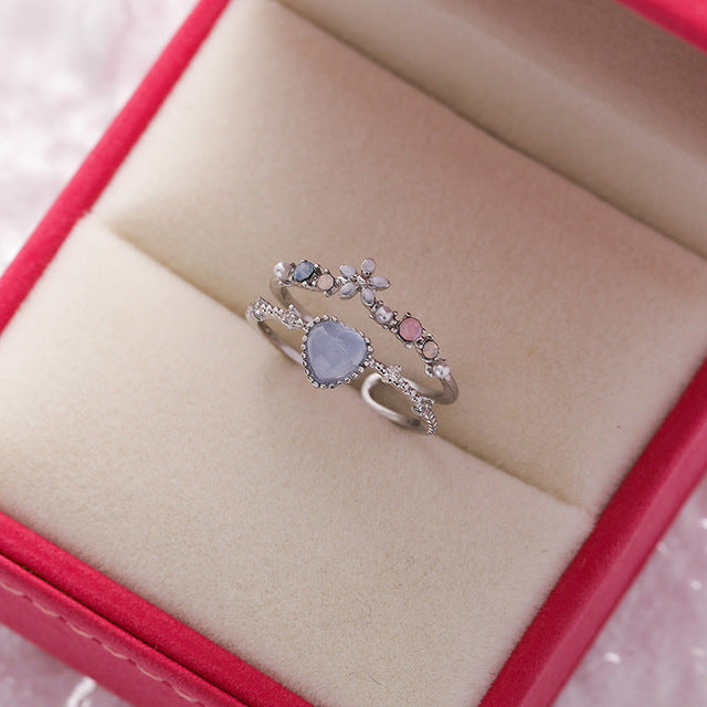 Bague Réglable en Argent avec Pierre Bleue et Zirconium