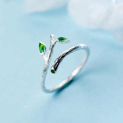 Bague Ajustable en Argent et Feuilles