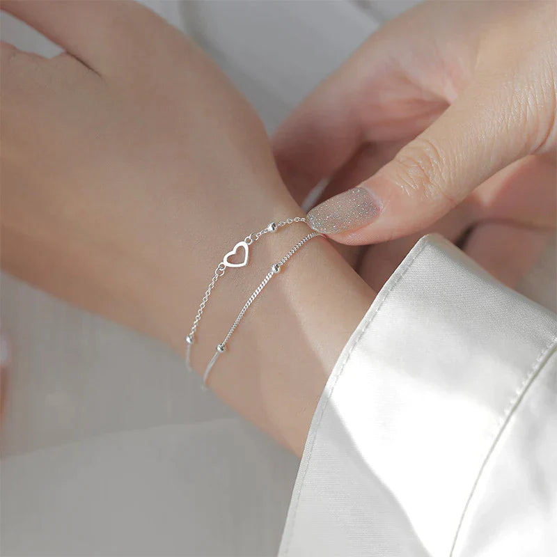 Bracelet Ajustable de Cœur en Argent