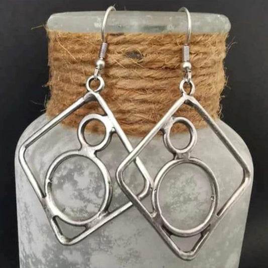 Boucles d'oreilles argent vintage ethnique creuse et carrée