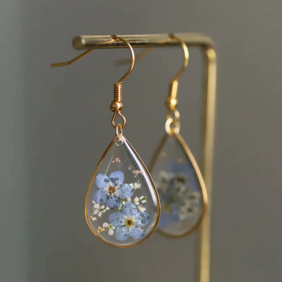 Boucles d'oreilles en cristal floral vintage bleu