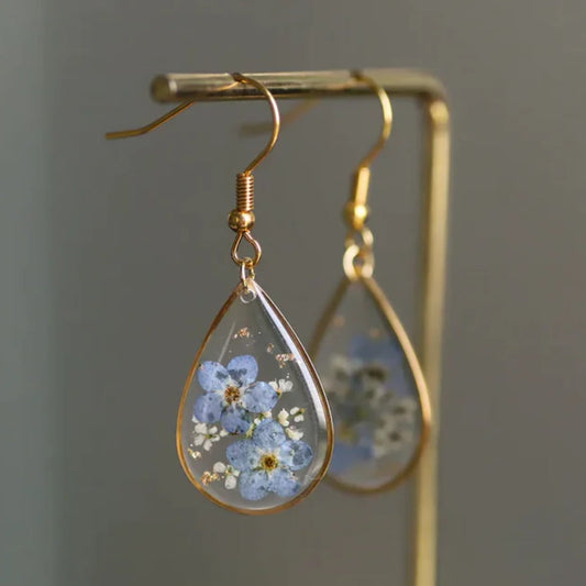 Boucles d'oreilles en cristal floral vintage bleu