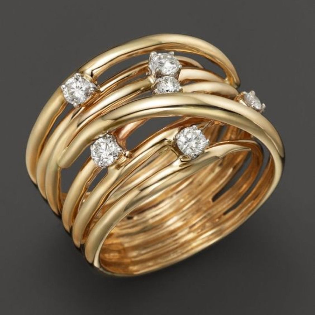 Bague vintage en plaqué or fin avec zircons
