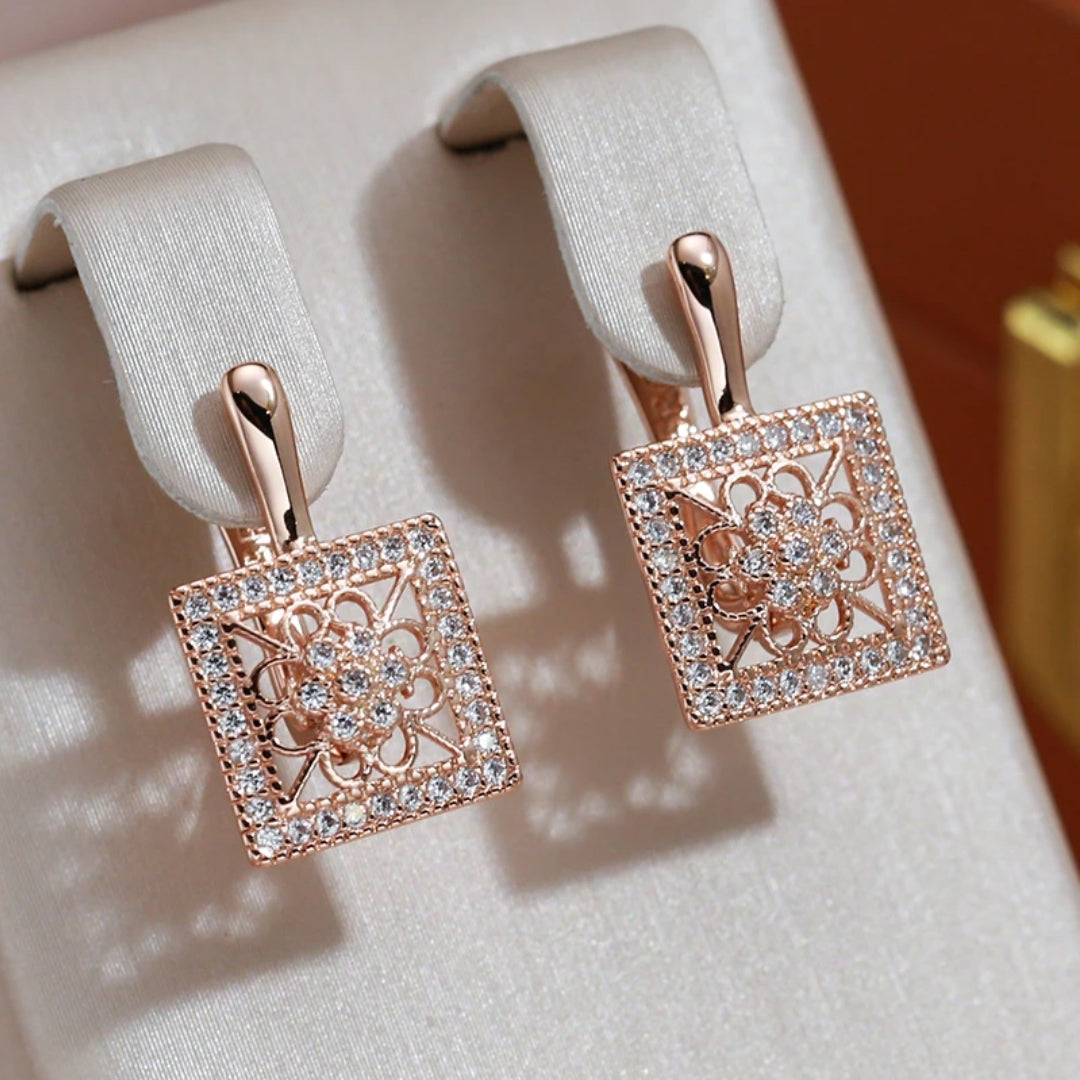 Boucles d'oreilles carrées élégantes et brillantes