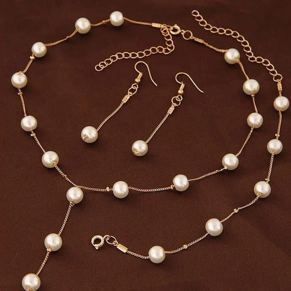 Ensemble de Trois Pièces de Perles Élégantes en Or