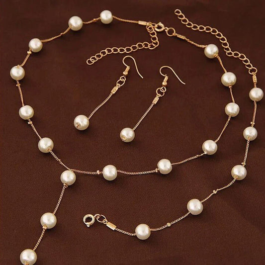 Ensemble de Trois Pièces de Perles Élégantes en Or