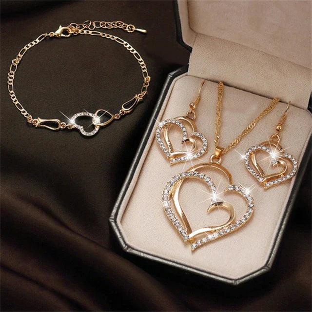 Ensemble Collier + Boucles d'Oreilles Romantiques avec Zircons en Or