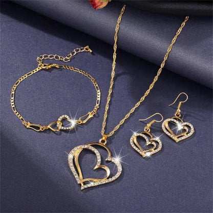 Ensemble Collier + Boucles d'Oreilles Romantiques avec Zircons en Or