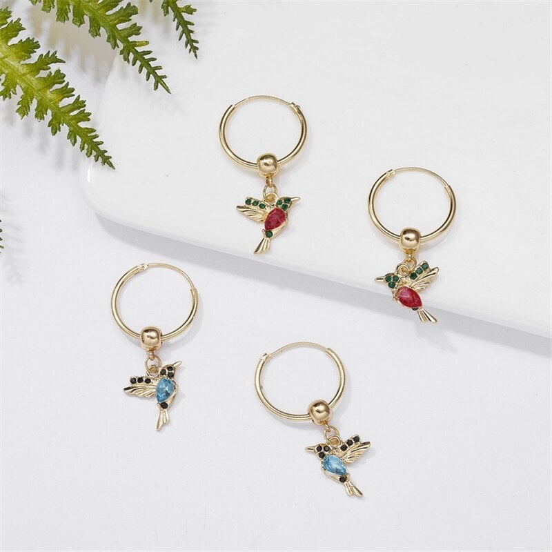 Boucles d'Oreilles Colibri volant en Édition limitée avec Zircone Incrustée