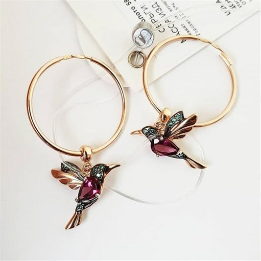 Boucles d'Oreilles Colibri volant en Édition limitée avec Zircone Incrustée