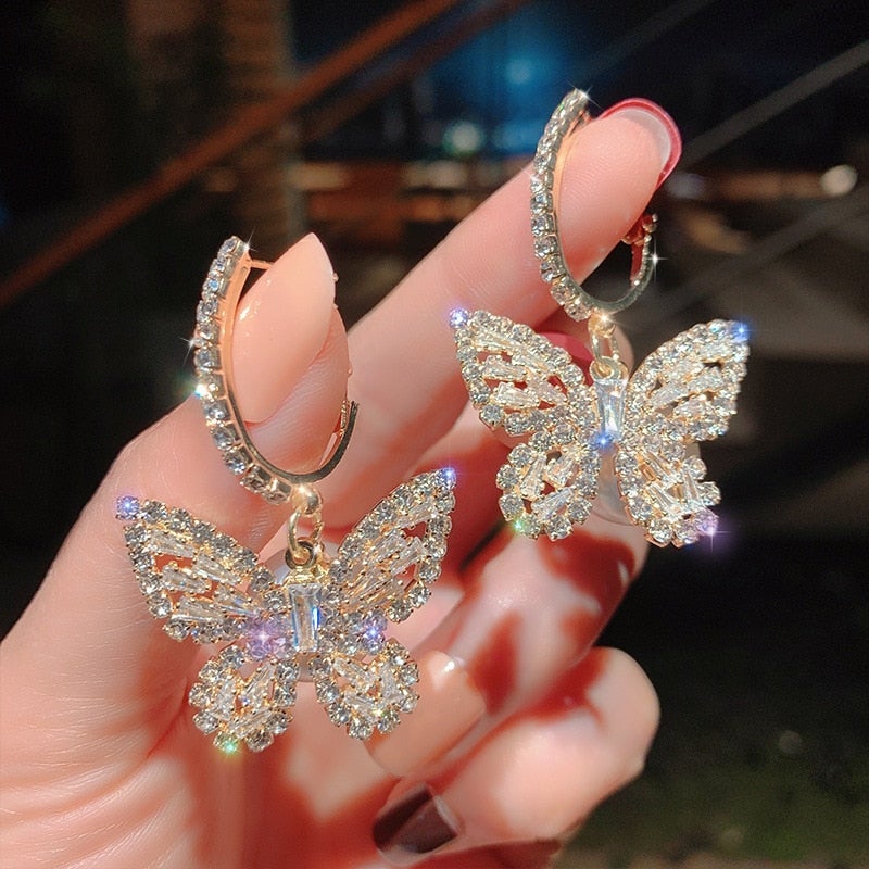 Boucles d'Oreilles Papillon avec Zircons en Or
