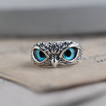 Bague Ajustable Chouette Bonne Chance en Argent et Opale