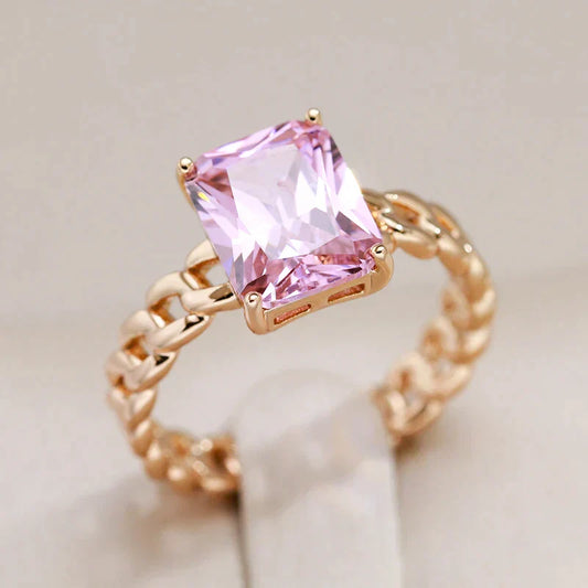 Élégante Bague en Cristal Rose en Or
