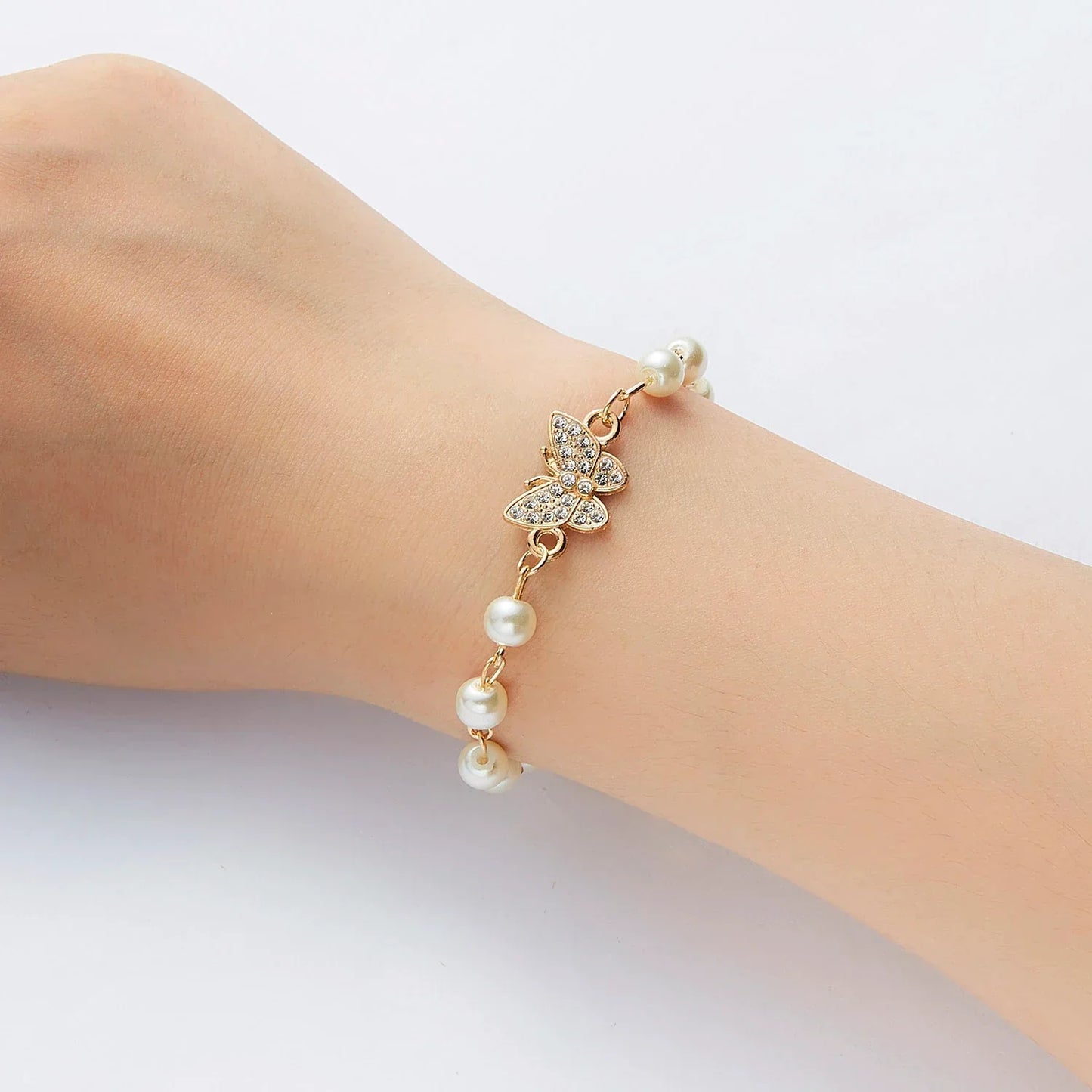 Bracelet Papillon Brillant avec Perle