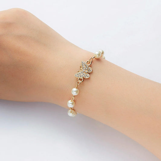 Bracelet Papillon Brillant avec Perle