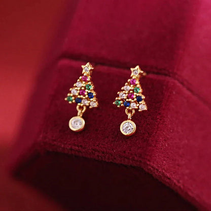 Boucles d'Oreilles Arbre de Noël avec Zirconium en Or