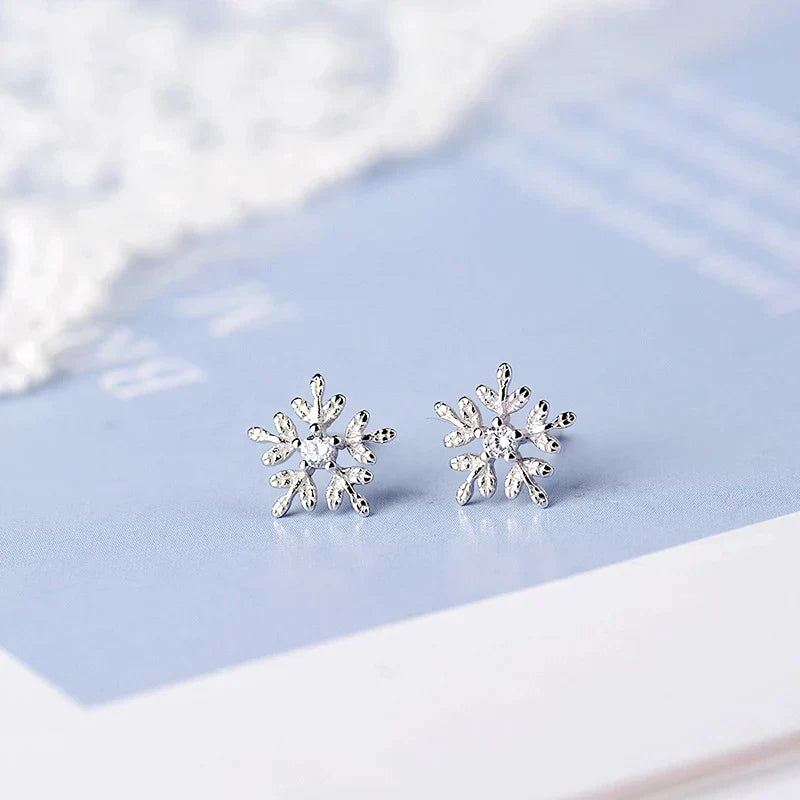 Boucles d'Oreilles Flocon de Neige en Argent