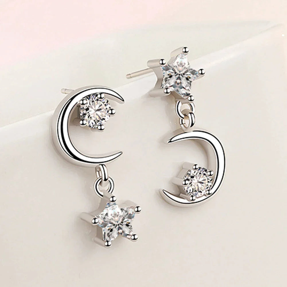 Boucles d'Oreilles Demi-lune avec Zircon en Argent Sterling