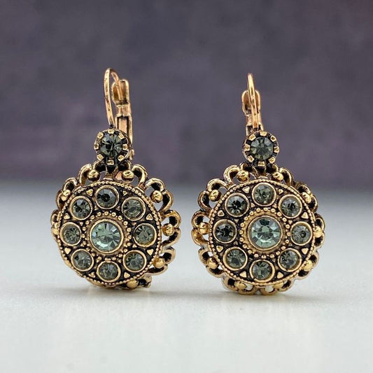 Boucles d'oreilles vintage Mandala vert arrondi