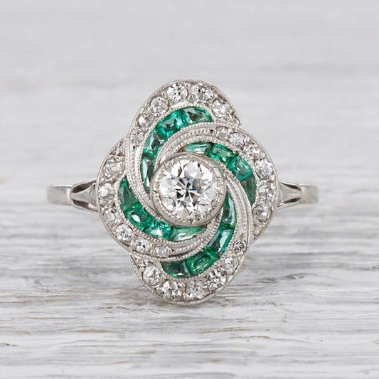 Bague vintage Mandala en cristal vert