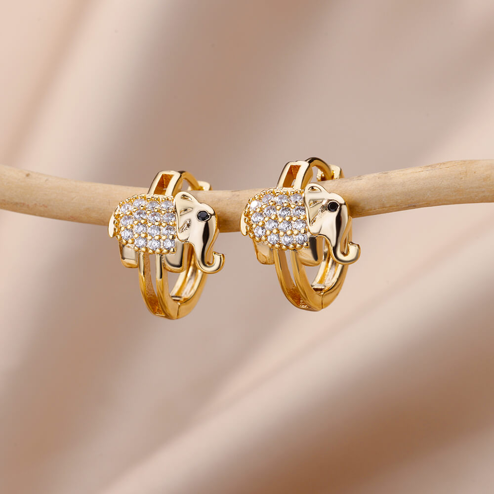 Boucles d'oreilles Minimalistes en Eléphant Brillant en Or
