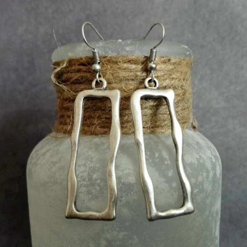 Boucles d'oreilles Vintage Rectangulaires en Argent