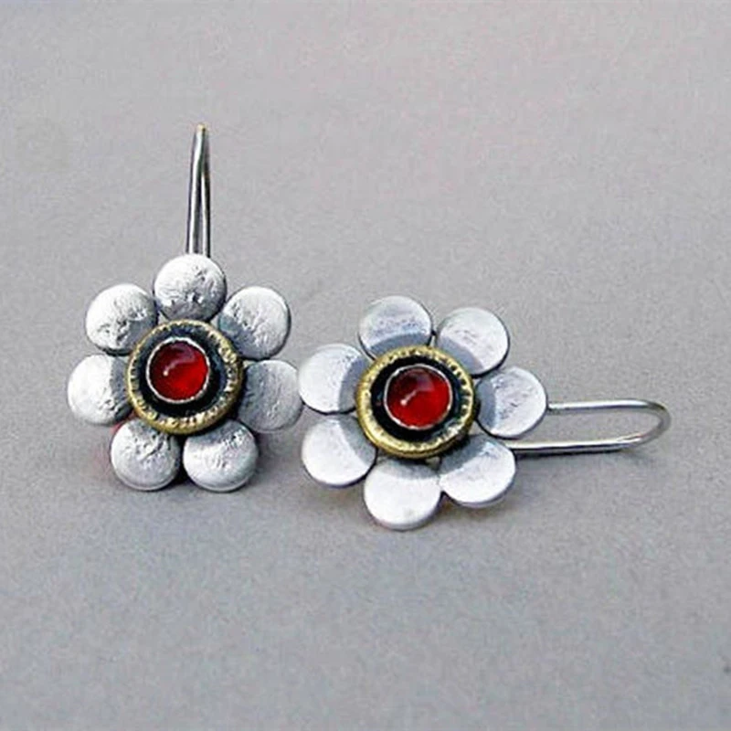 Boucles d'oreilles Vintage Daisy en Verre Rouge