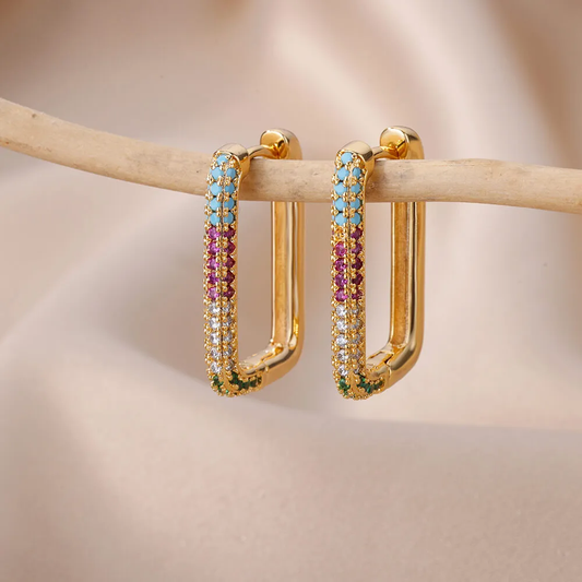Elégantes Boucles d'oreilles à Clip en Or avec Zirconias Multicolores