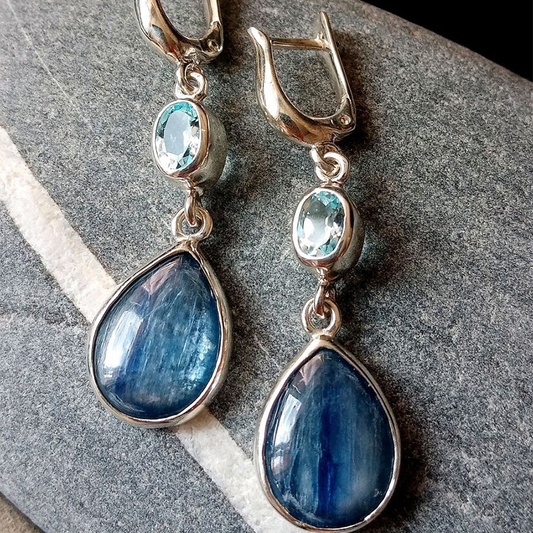 Pendants d'oreilles Bleus avec Zirconias Vintage