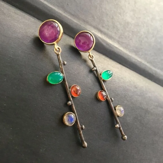 Boucles d'oreilles vintage en cristal coloré