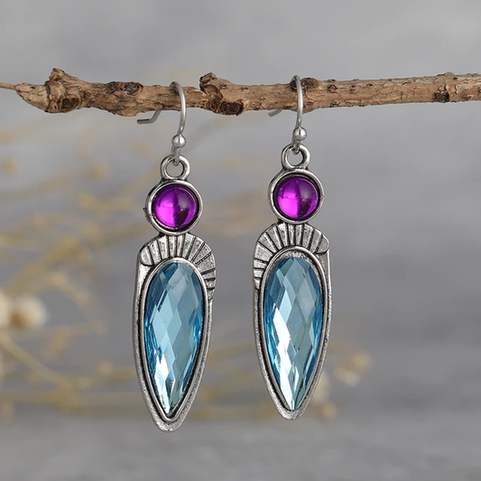 Boucles d'oreilles vintage en cristal bleu et violet