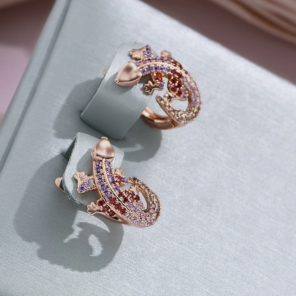 Boucles d'oreilles élégantes en salamandre multicolore brillante
