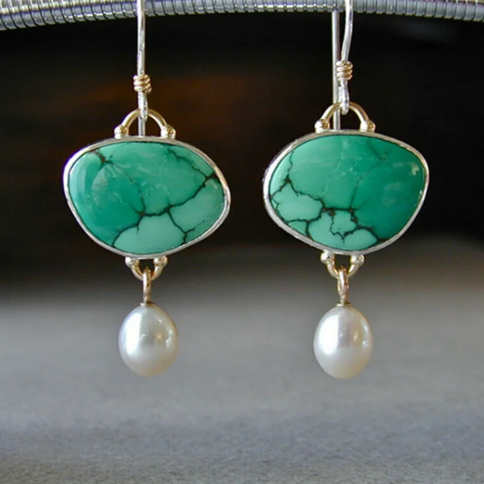 Boucles d'oreilles vintage en turquoise avec perles