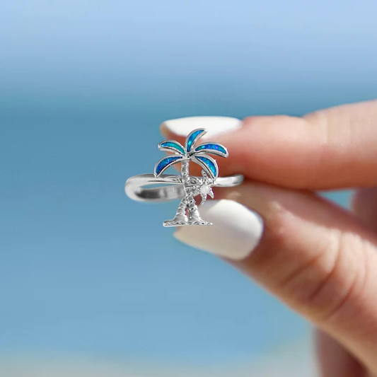 Bague palmier en argent et opale