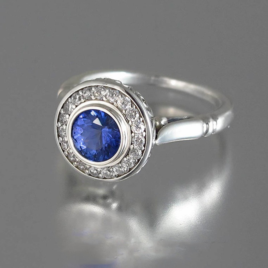 Bague vintage en argent cristallin bleu