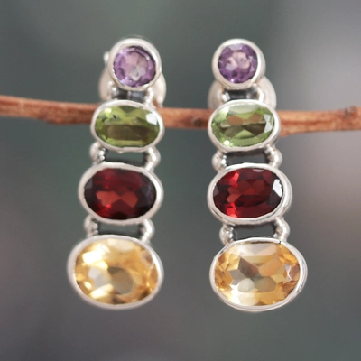 Boucles d'oreilles vintage en cristaux de couleur