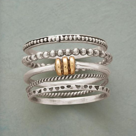 Bague Vintage en argent et or multicouches