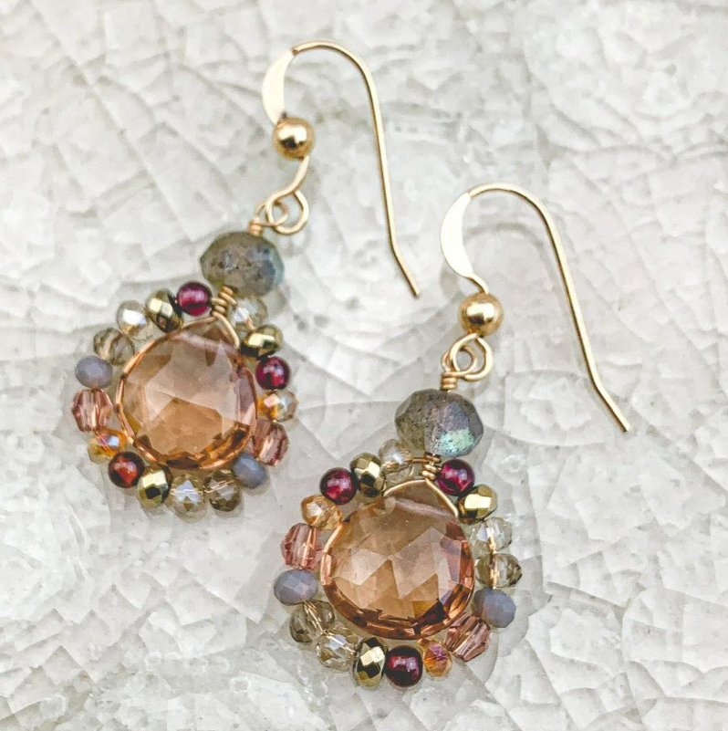Boucles d'oreilles en cristal orange et pierres anciennes