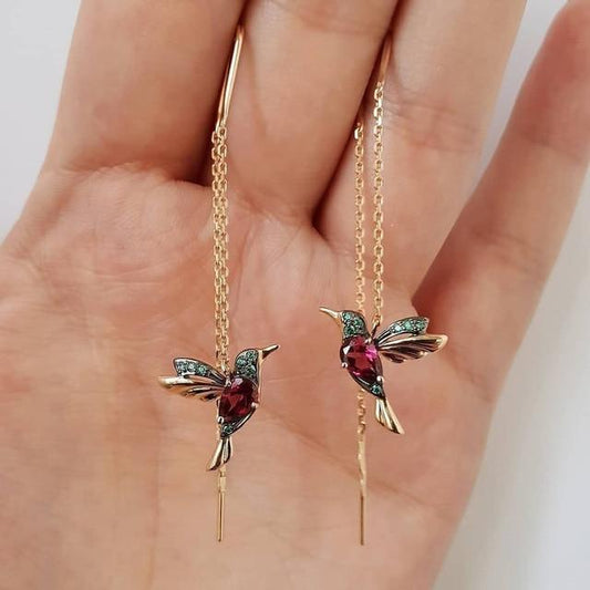 Boucles d'Oreilles Colibri en Émail et Zircons